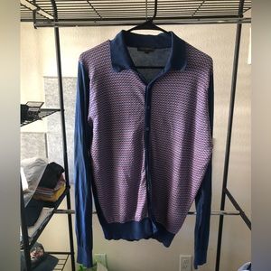 John Smedley Sea Island Cotton Long Sleeve Knitted Polo Sweater Size Large